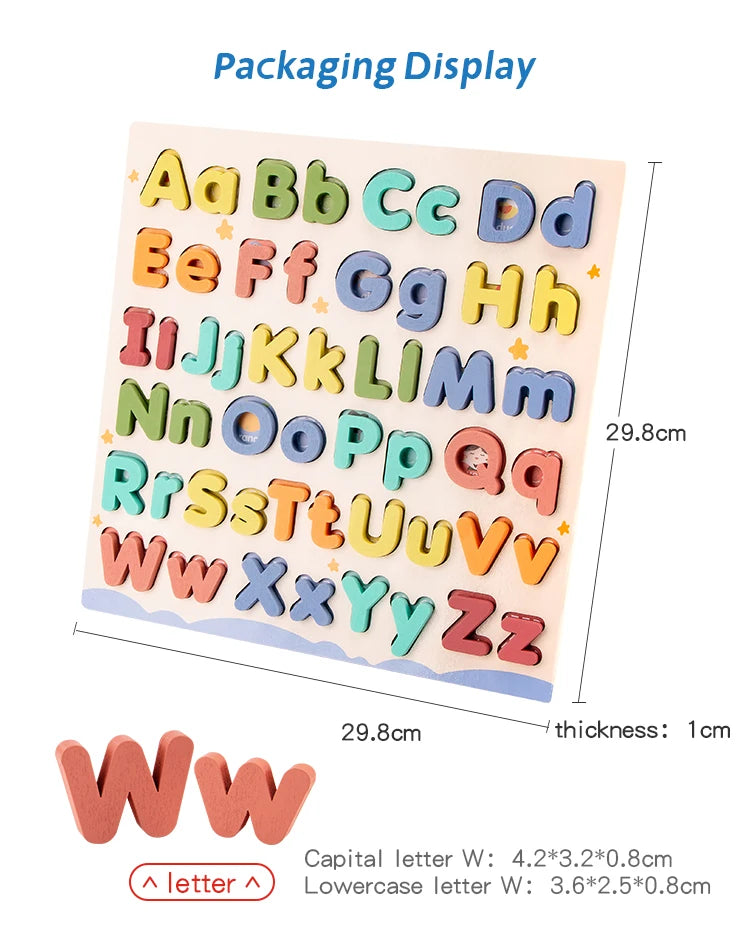 Wooden Educational Abc Puzzle Upper Case and Lower Case Letters for Birthday Gifts Boys Girls Family Game Children Preschoolers