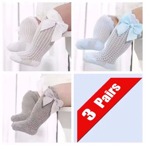 1/3Pairs Baby Girl Socks Toddler Big Bow Cotton Summer Mesh Infant Knee Socks Newborn Long Princess Socks For Girls 0-24Month