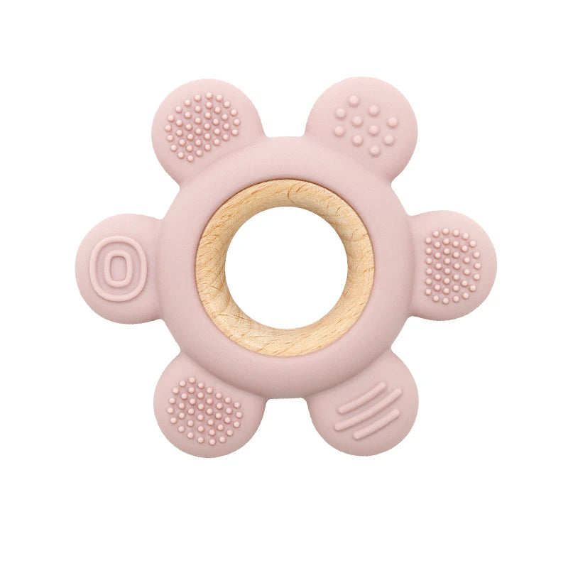 new Baby rudder shape silicone teether Food Grade Safe Teether with wooden ring Toy Teething gift