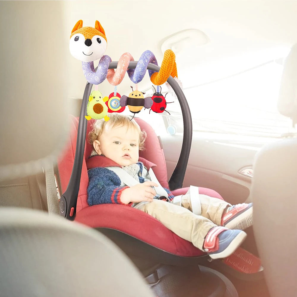 Newborns Spiral Hanging Activity Stroller Toy Baby Carseat Toy Black & White Lion Koala Rattle for Crib Mobile Sensory Toy Gift