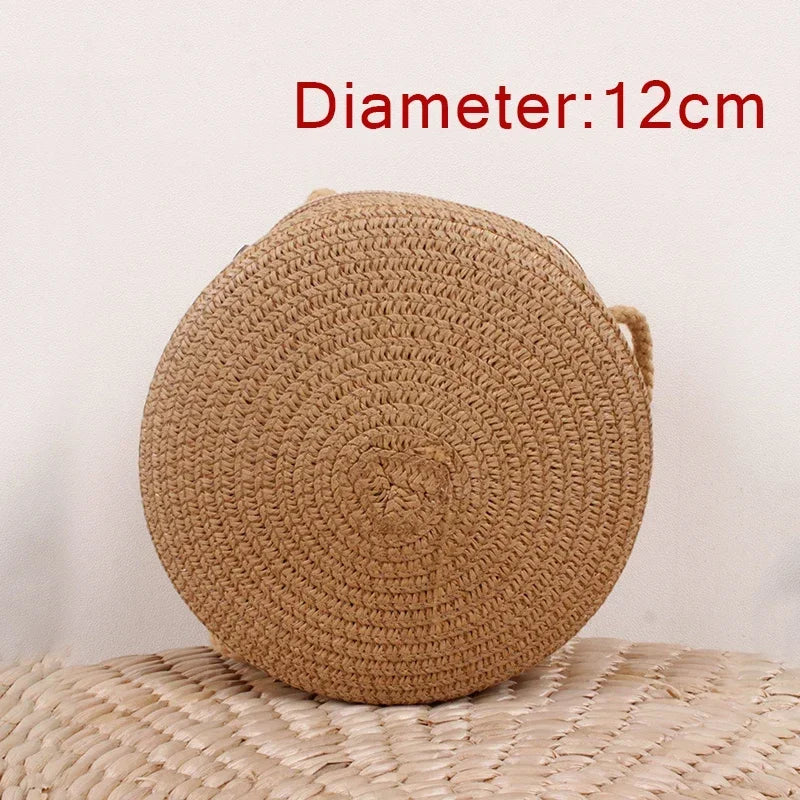 Baby Girl Fashion Casual Solid Straw Shoulder Bags Backpack Accessories Kids Coin Purse Kids Children Cute Round Messenger Bag