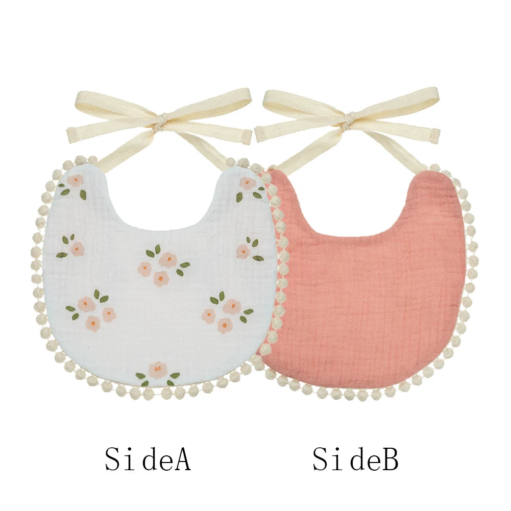 Muslin Cotton Baby Boys Girls Bibs Double Side Flower Rainbow Print Saliva Towel Infant Feeding Burp Cloth Kids Adjustable Scarf
