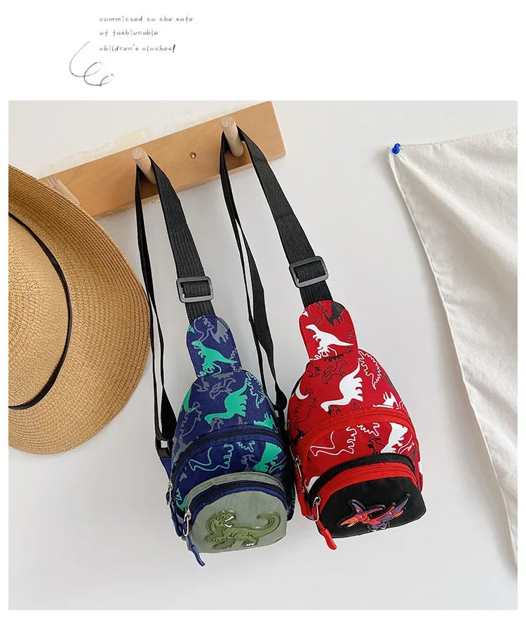 Kids Waist Bags Cartoon Dinosaur Print Outdoor Travel High Capacity Crossbody Zipper Bag Girl Boy Gift Children Chest Pouch Pack