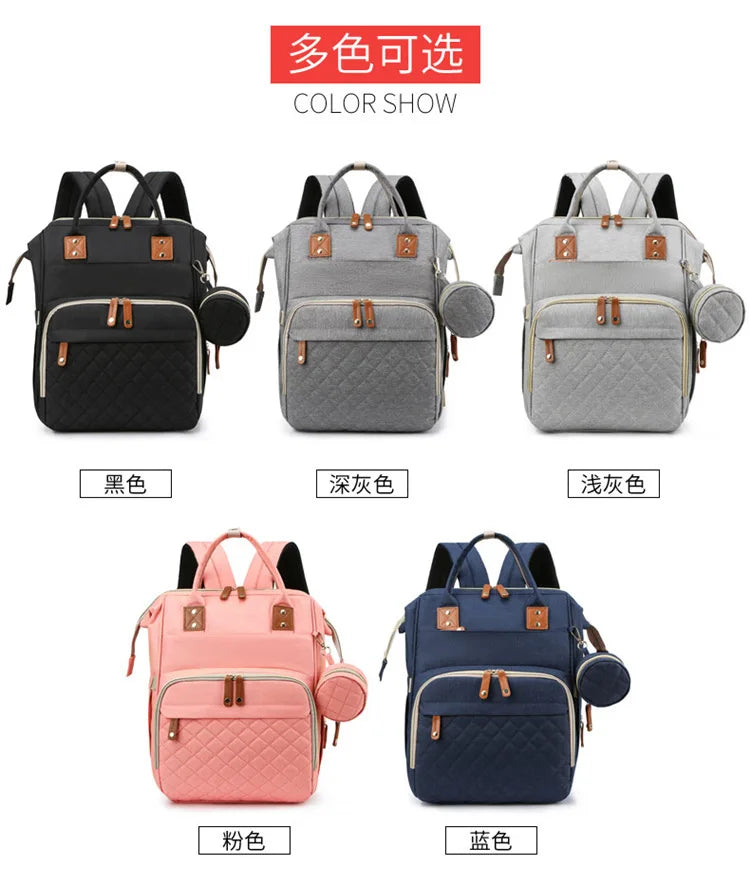 Mummy Backpack With Foldable Crib Soft Mattress Multifunctional Mommy Bags Baby Bottle Insulation Storage Bags Diaper Organizer