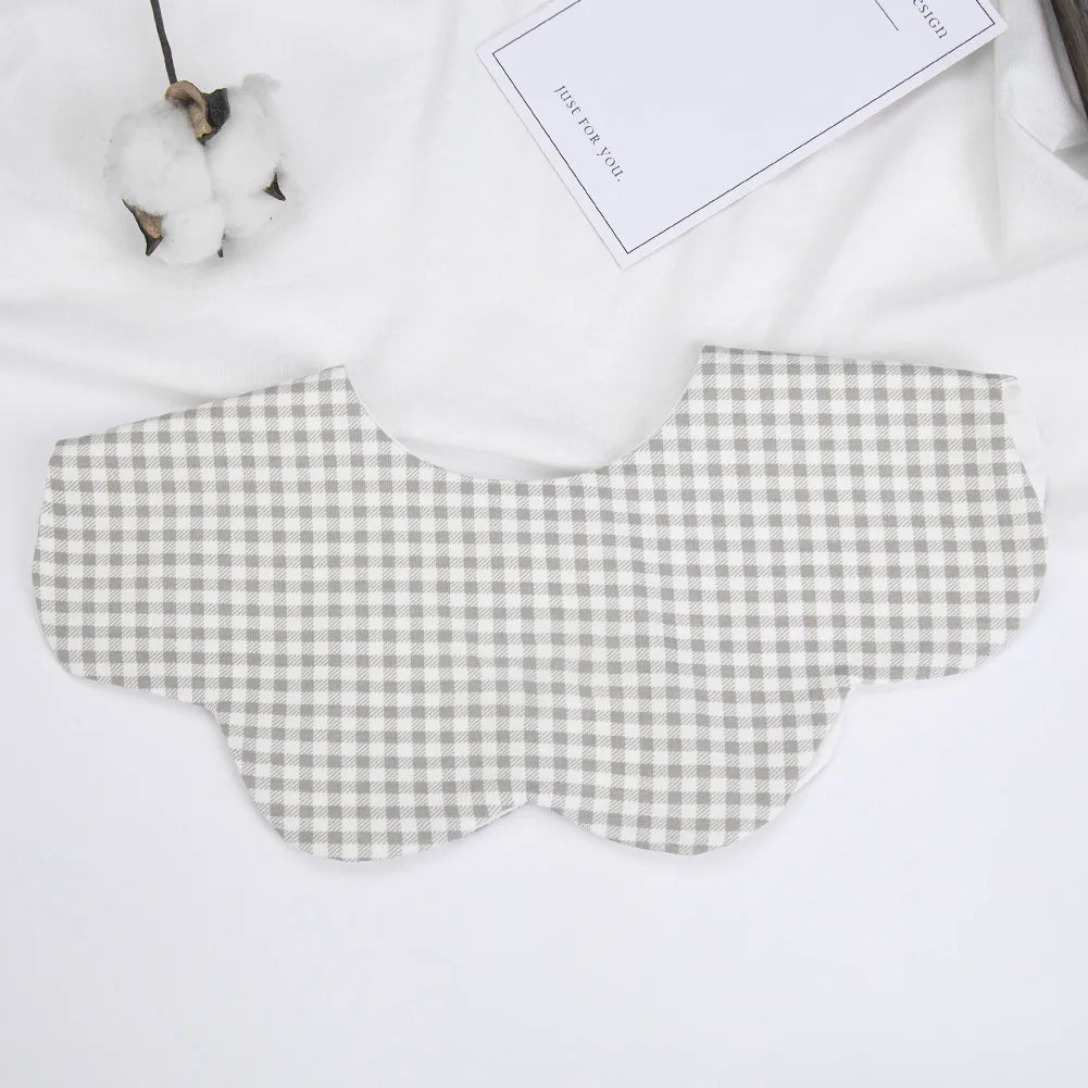 360° Cotton Baby Bibs for Kids Boys Girls Plaid Saliva Towel Cute Korea Rotativo Petal Neck Adjustable Button Feeding Burp Cloth