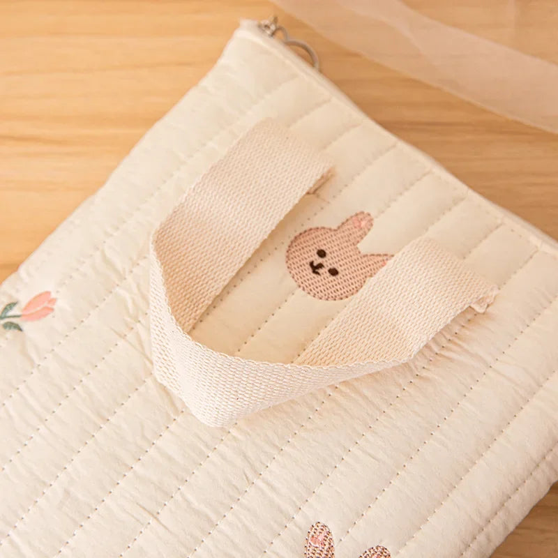 Cotton Mommy Bag Baby Diaper Bag Nappy Caddy Pouch Portable Stroller Storage Bag Cute Bear Embroidery Purse Baby Organizer