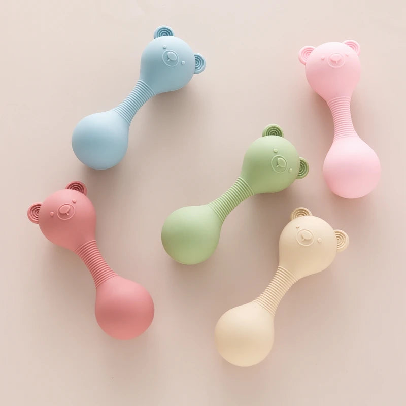 Baby Silicone Sand Hammer Toys 0 12 Months Baby Teether Toys Cartoon Bear Make Hoise Maracas Silicone Accessories for Babies