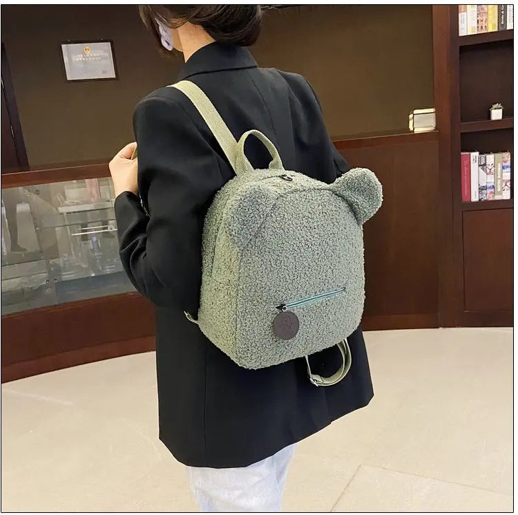Cute Bear Ear Plush Backpack for Kids Adult Lamb Fleece Shoulder Bag High-capacity Korean Parent-Child Bags Boys Girls Backpacks