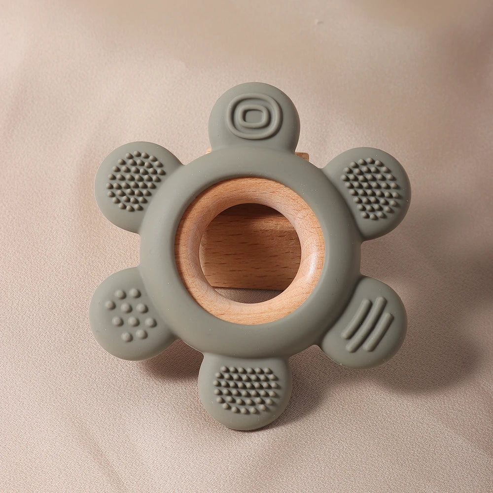 new Baby rudder shape silicone teether Food Grade Safe Teether with wooden ring Toy Teething gift