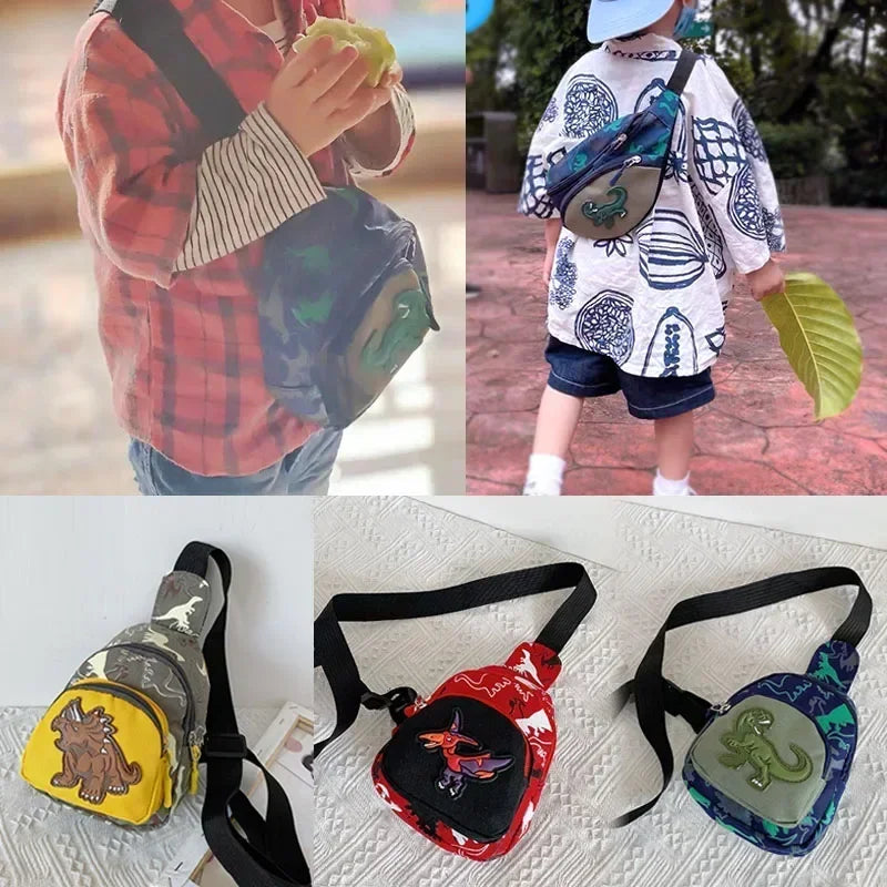 Kids Waist Bags Cartoon Dinosaur Print Outdoor Travel High Capacity Crossbody Zipper Bag Girl Boy Gift Children Chest Pouch Pack