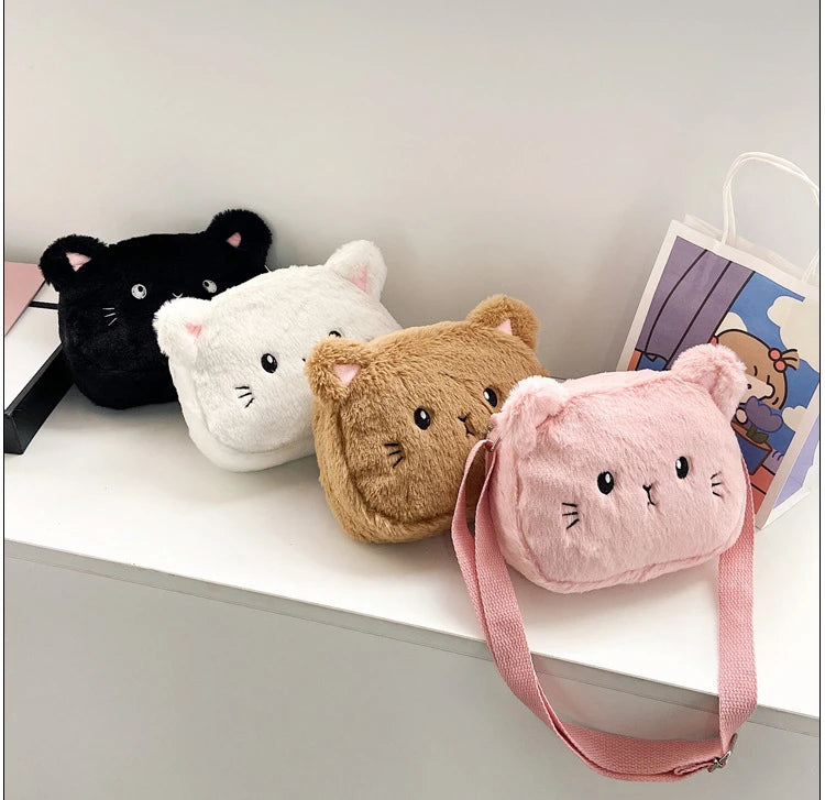1 Piece Cute Kids Bag for Girls Kawaii Cartoon Animal Cat Messenger Bag for Children Portable High Capacity Outdoor Plush Bag