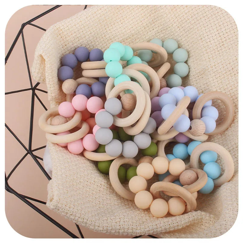 Teethers for Baby Teething Toy Silicone Bead Chew Newborn Bath Bébé Accessories Mordedores De Silicona Para Silicone toys
