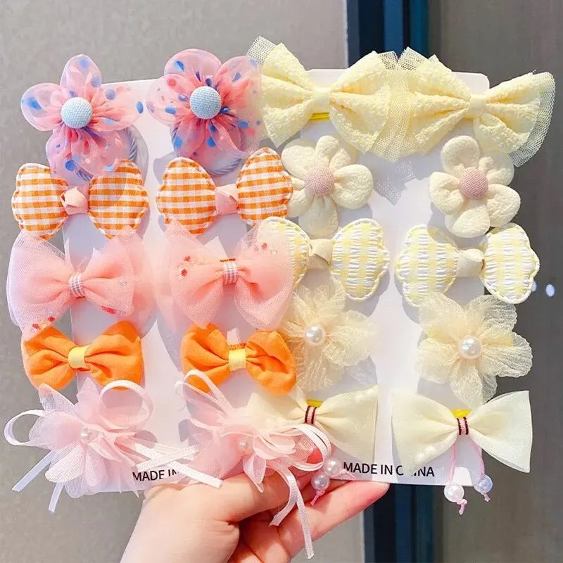 10 Pcs/1 Sets Kids Cute Bow Hair Accessories For Girls Flowers Modeling Hair Clips Hairpin