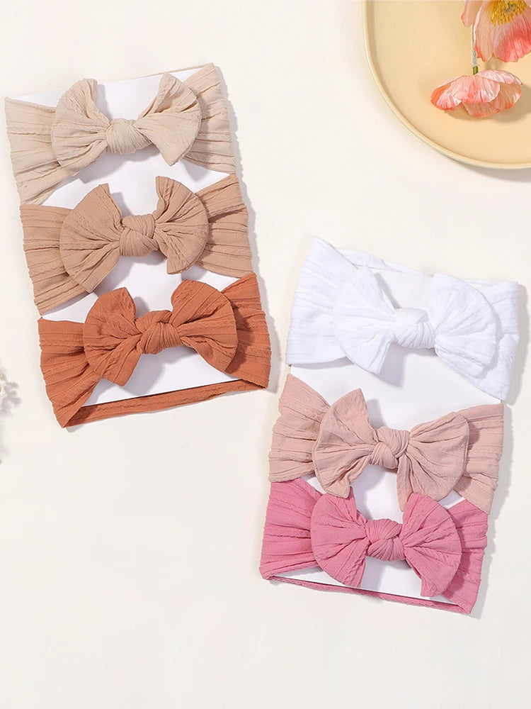 3Pcs Solid Color Baby Headband Bow Children Hair Band Elastic Nylon Newborn Headbands Soft Turban Headwrap Kid Hair Accessories