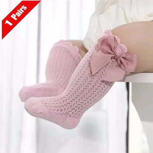 1/3Pairs Baby Girl Socks Toddler Big Bow Cotton Summer Mesh Infant Knee Socks Newborn Long Princess Socks For Girls 0-24Month