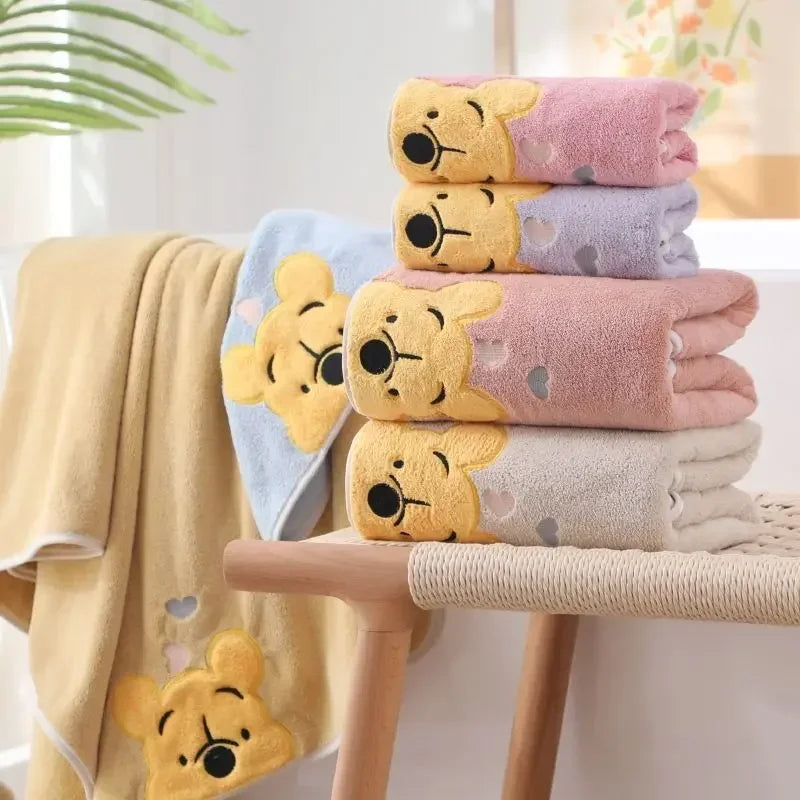 35x75cm/70x140cm Winnie Bear Towel Bath Towel Soft and Absorbent Coral Velvet Towel Home Wash Towel Children's Cartoon Bath Towe
