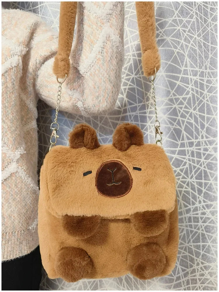 Student School Bag Artificial Fur Plush Capybara Bag Casual All-match Fur Bag Large Capacity Backpack School Backpack Mochila