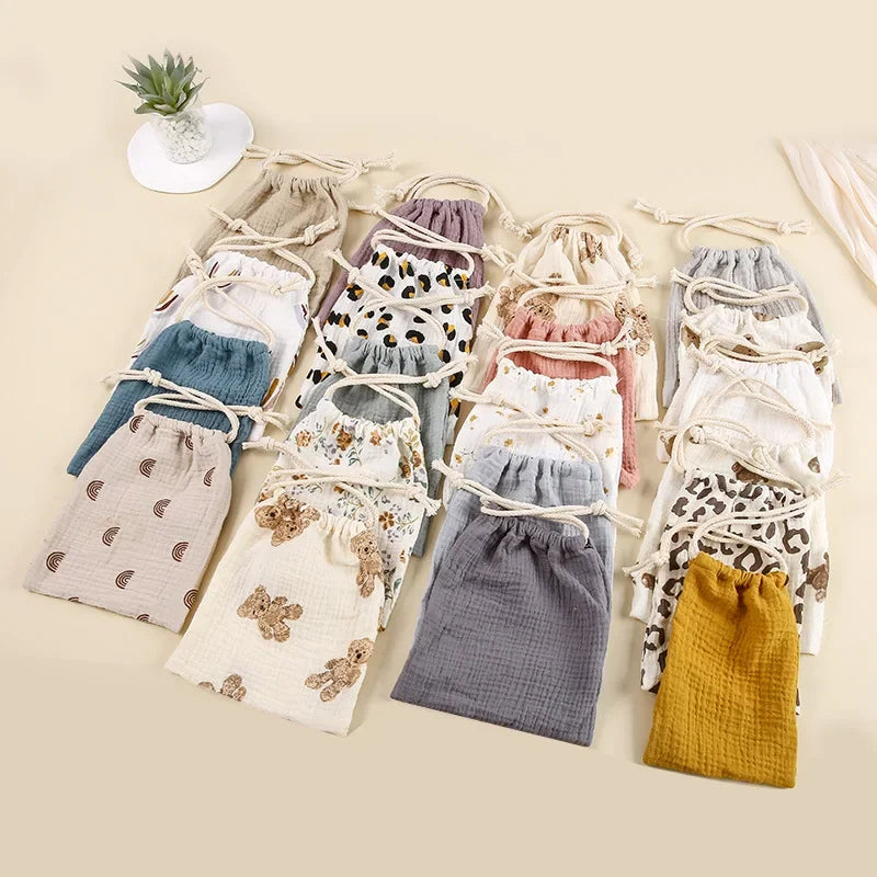 Printed Flower Mommy Bag Baby Diaper Bag Cotton Nappy String Pocket Stroller Carry Pack Travel Outdoor Diaper Storage Bag
