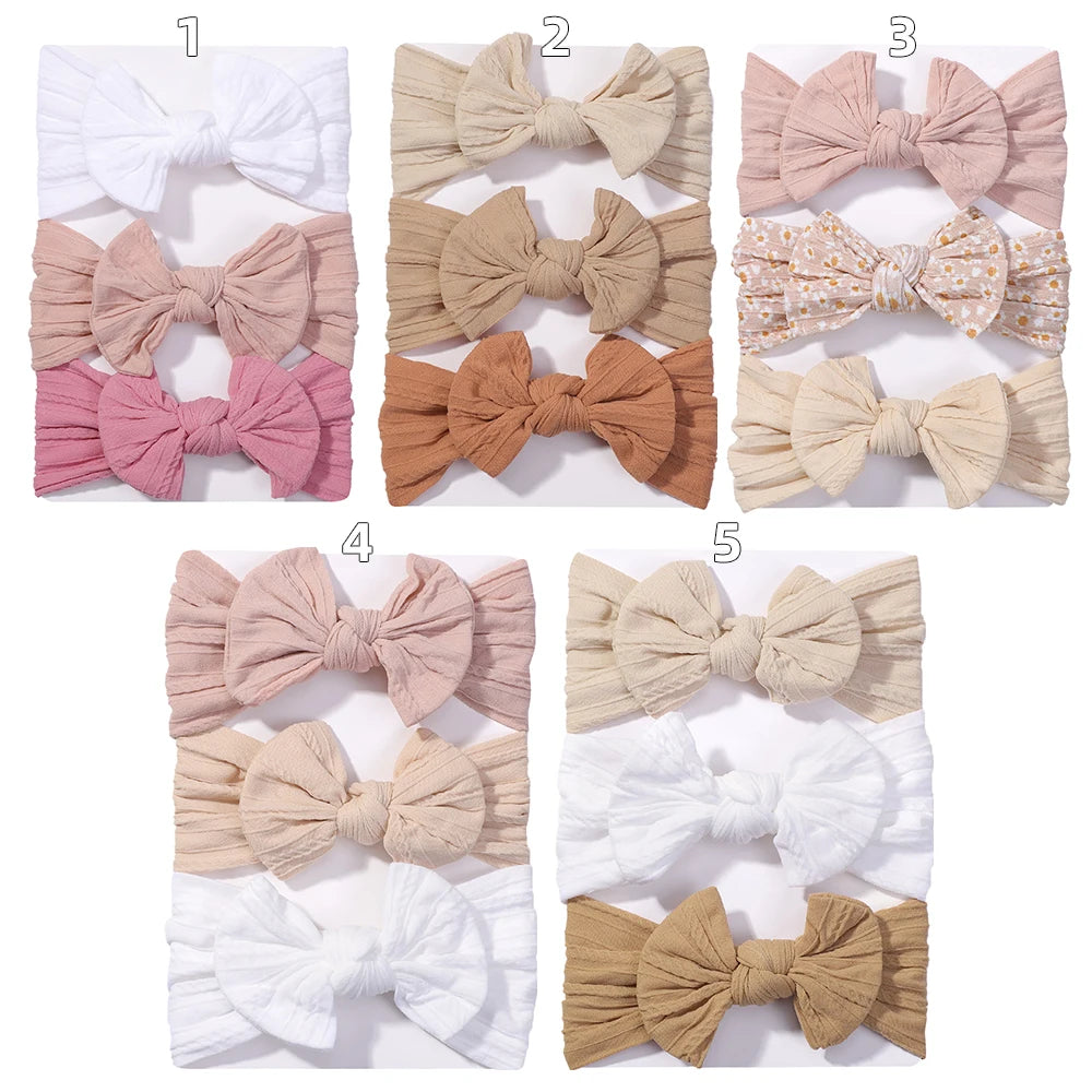 3Pcs Solid Color Baby Headband Bow Children Hair Band Elastic Nylon Newborn Headbands Soft Turban Headwrap Kid Hair Accessories