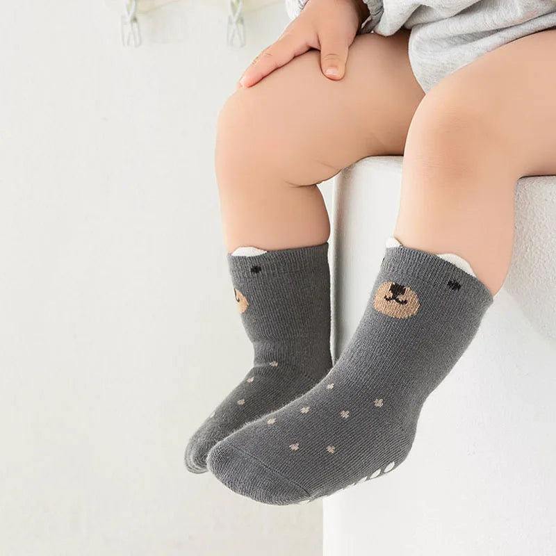 5 Pairs Kids Non-slip Socks Cotton Boys and Girls Cute Cartoon Patterned Comfy Breathable Baby Toddler Floor Socks
