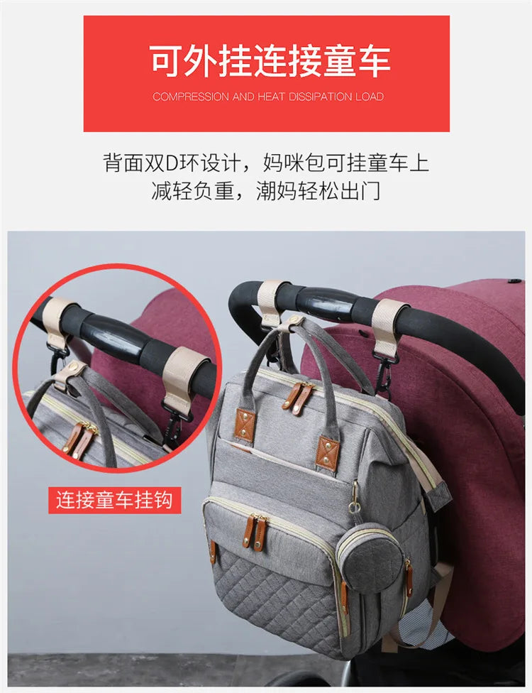 Mummy Backpack With Foldable Crib Soft Mattress Multifunctional Mommy Bags Baby Bottle Insulation Storage Bags Diaper Organizer