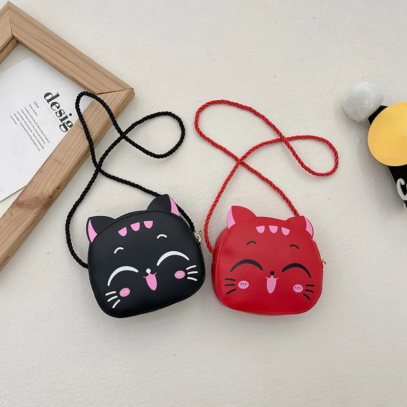 New Outdoor Kids Shoulder Bag PU Leather Cartoon Girls Princess Handbag Cute Cat Travel Baby Mini Coin Purse Messenger Bags