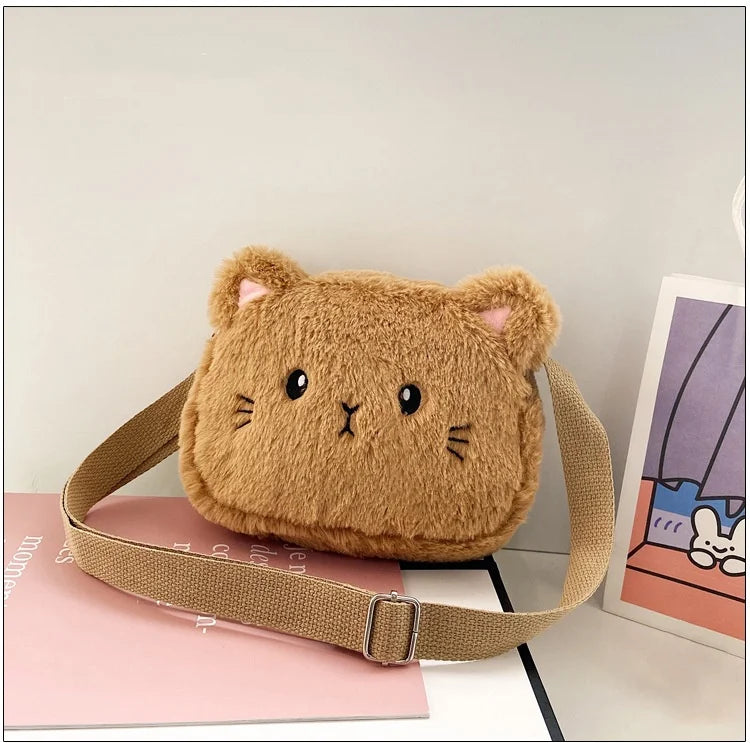 1 Piece Cute Kids Bag for Girls Kawaii Cartoon Animal Cat Messenger Bag for Children Portable High Capacity Outdoor Plush Bag