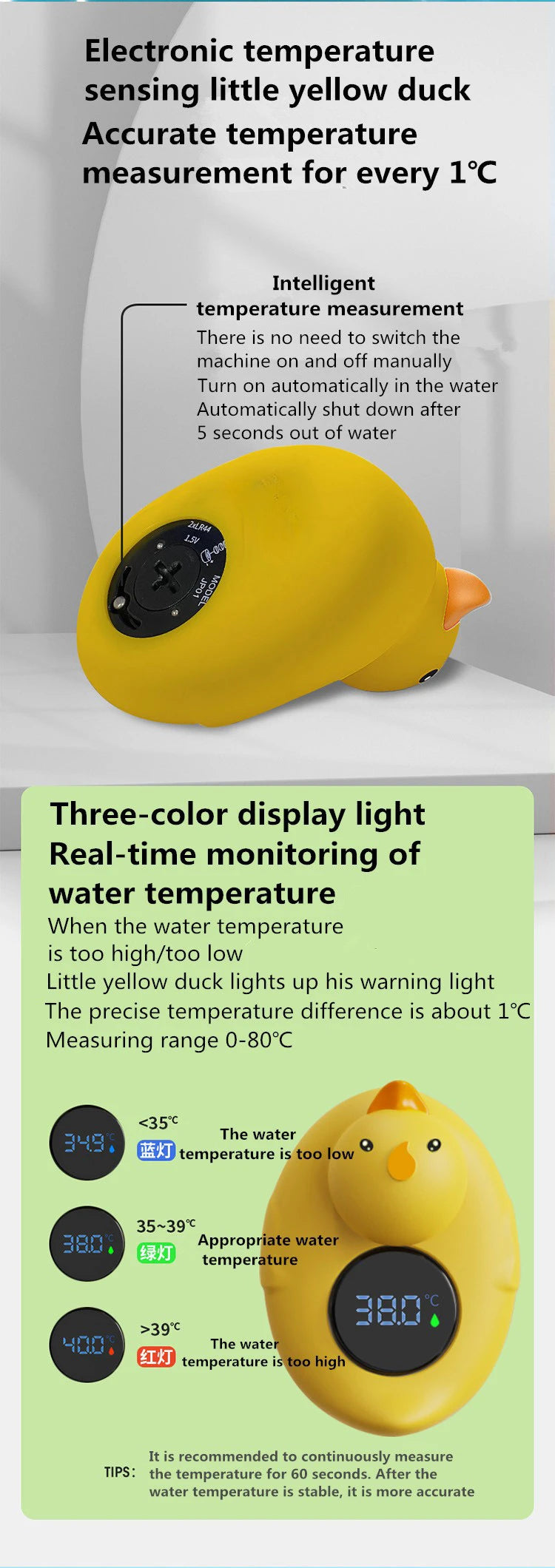 Little Yellow Duck Thermometer Baby Bathtub Shower Water Thermometer Baby Safe Temperature Sensor Floating Waterproof Baby