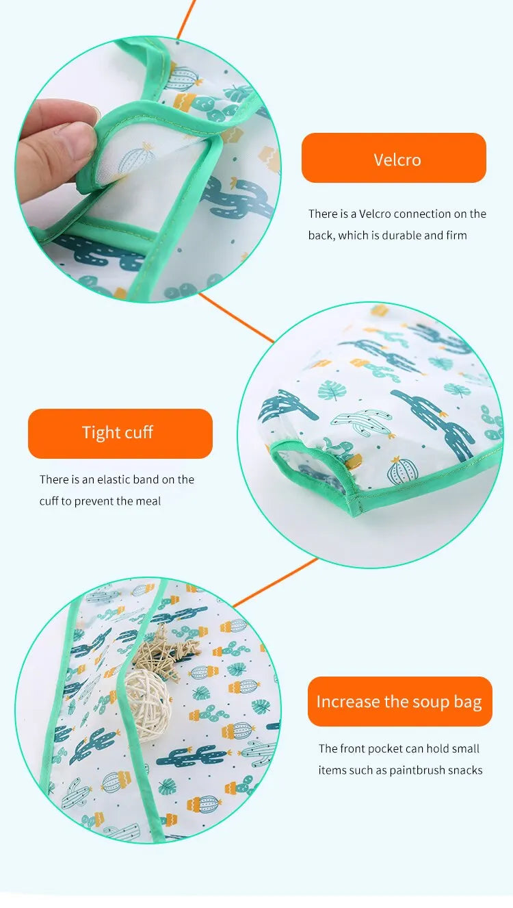 1 PCS Cute Bibs Baby Waterproof Long Sleeve Apron Animals Cartoon Kids Feeding Apron Bib Baby Stuf
