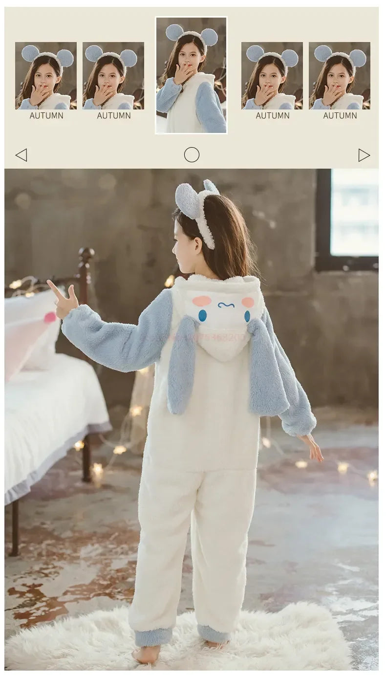 Sanrioed Plush Anime Cinnamoroll Winter Flannel Kids Rompers Girl Boy Toddler Jumpsuit Infant Clothes Pyjamas Kid Overalls Gift