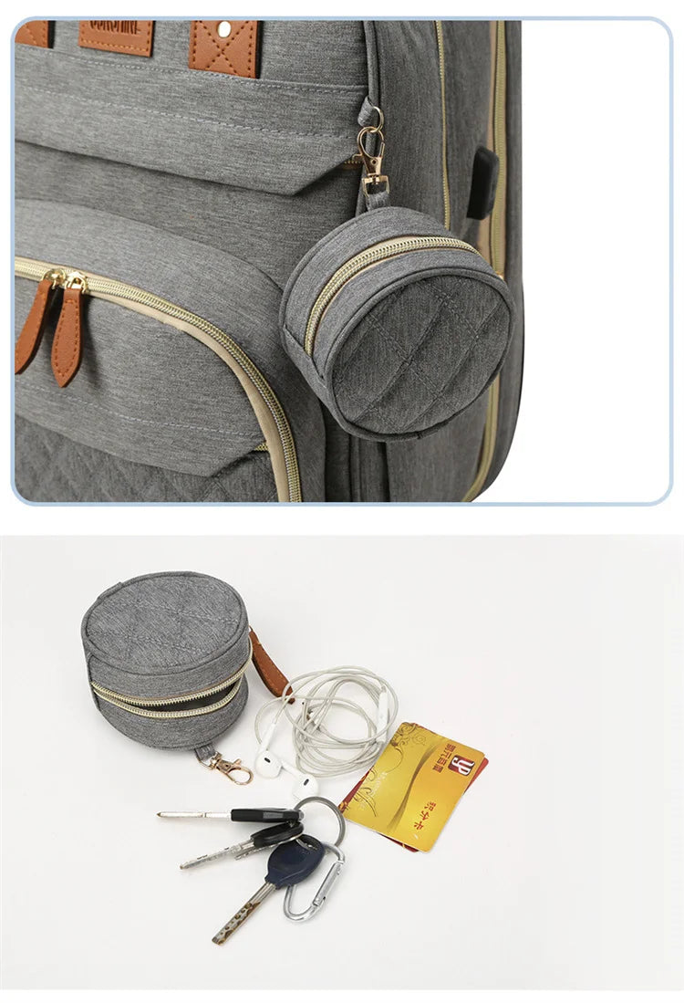 Folding Mommy Bag with USB Port and Shade Cloth Mosquito Net Portable Folding Crib Bed Multi Function Pee Pad Mother Baby Bag