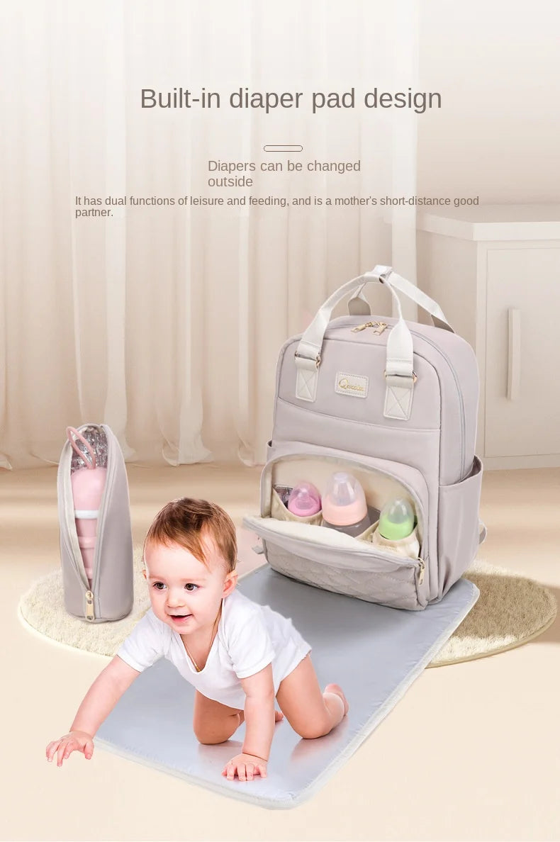 New Mommy Diaper Bags with Diaper Pad Nursing Bags Maternity USB Multifunctional Portable Large Baby Stroller Hanging Bag