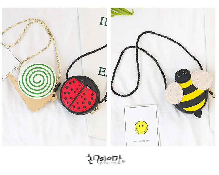 Cartoon Cute Kids Mini Bags for Toddler Bee / Ladybug / Snail Crossbody Bag Adorable Baby Children's Small Handbags Gift