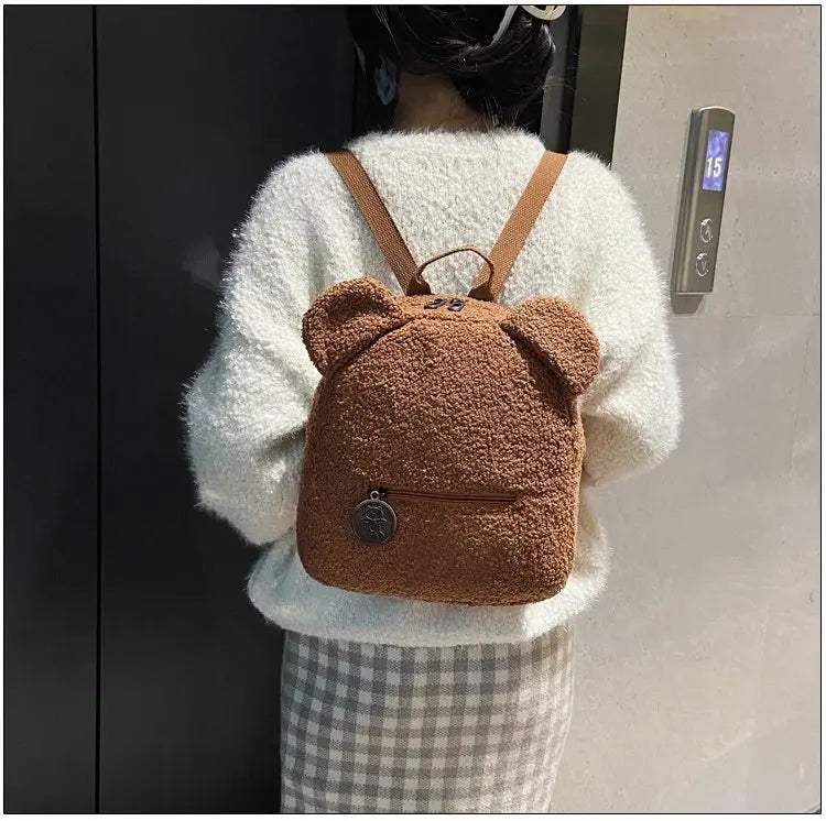 Cute Bear Ear Plush Backpack for Kids Adult Lamb Fleece Shoulder Bag High-capacity Korean Parent-Child Bags Boys Girls Backpacks