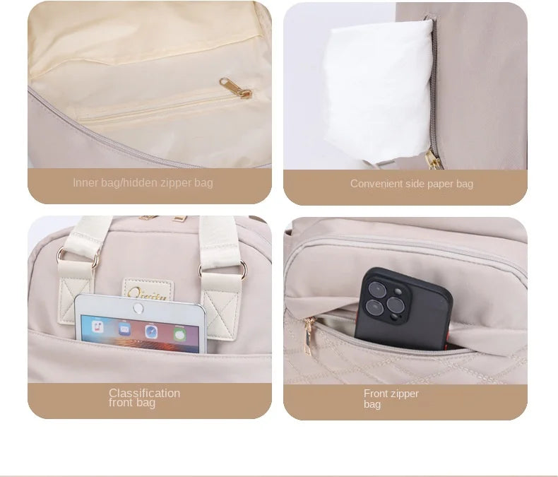 New Mommy Diaper Bags with Diaper Pad Nursing Bags Maternity USB Multifunctional Portable Large Baby Stroller Hanging Bag