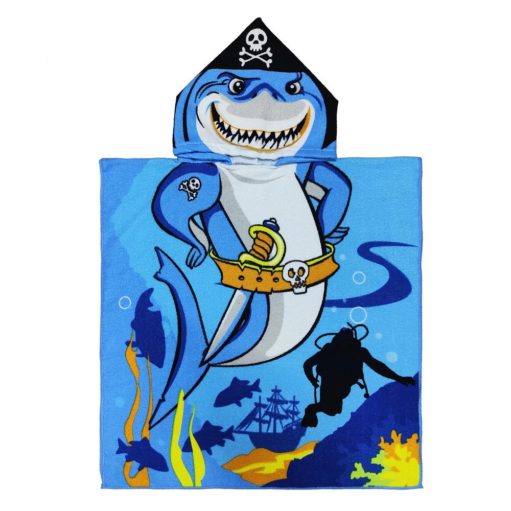 80-130cm Kids Hooded Bath Beach Poncho Towels Baby Quick Dry Bathrobe Child Cartoon Poncho Towels Microfiber Swim Cover-ups