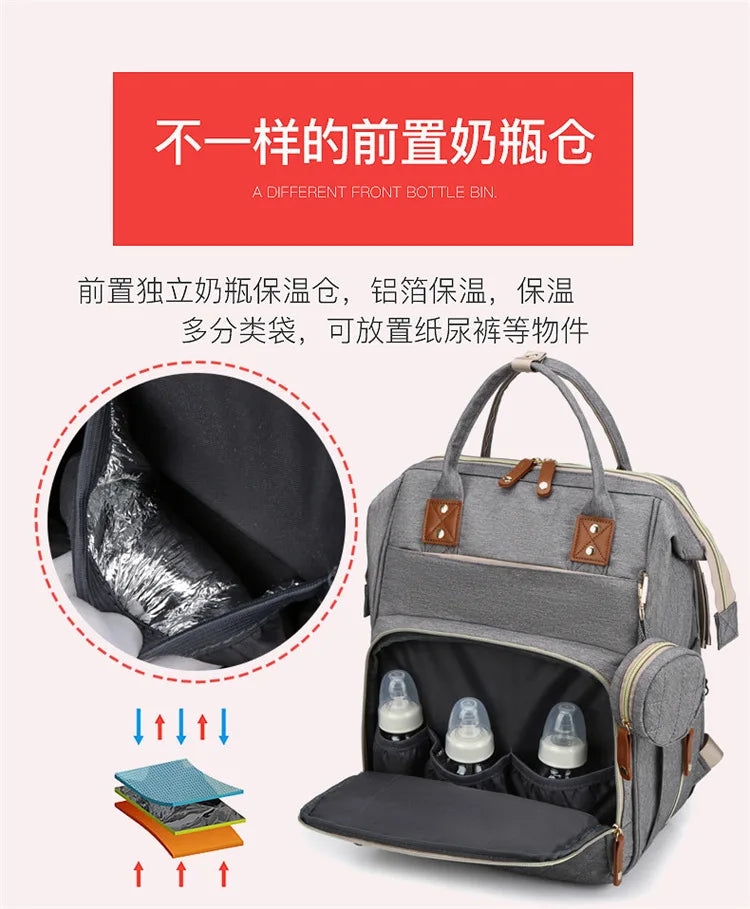 Mummy Backpack With Foldable Crib Soft Mattress Multifunctional Mommy Bags Baby Bottle Insulation Storage Bags Diaper Organizer
