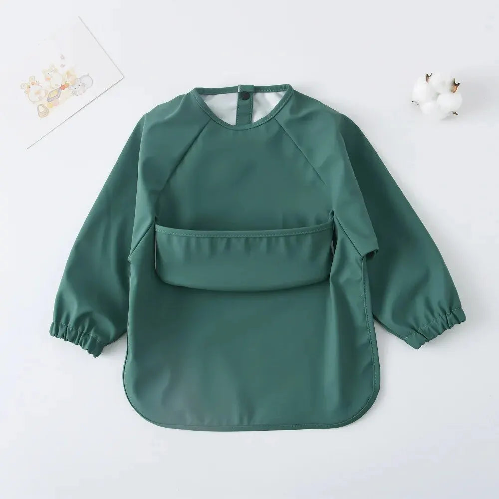 1pcs Solid Color Painting Smock Baby's Soft Waterproof Long Sleeve Art Smock Feeding Bib Apron for Kids Accessories