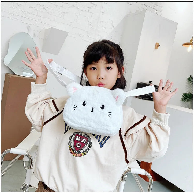 1 Piece Cute Kids Bag for Girls Kawaii Cartoon Animal Cat Messenger Bag for Children Portable High Capacity Outdoor Plush Bag