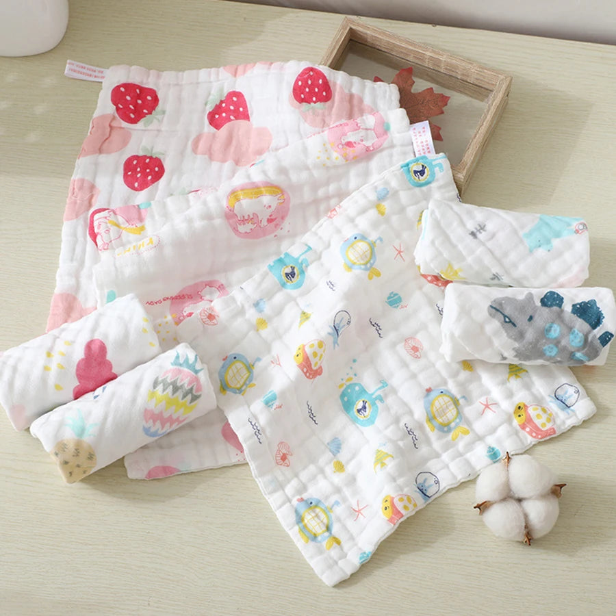 5pcst Baby Towels Muslin 6 layers Cotton SoftBaby Face Towel Handkerchief Bathing Feeding Face Washcloth Wipe Burp Cloth