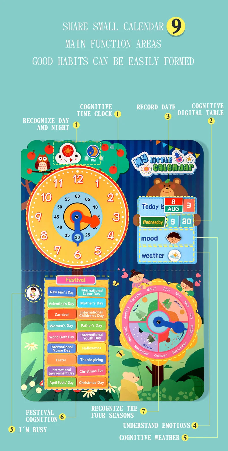Kids Visual Schedule Daily Calendar Chart Busy Board Preschool Early Learning Toys Time Date Month Festival Weather Season Mood