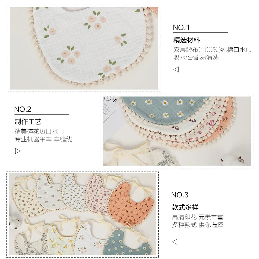 Muslin Cotton Baby Boys Girls Bibs Double Side Flower Rainbow Print Saliva Towel Infant Feeding Burp Cloth Kids Adjustable Scarf