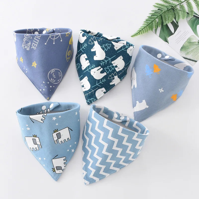 5pcs Pure Cotton Bandana Waterproof Bibs Baby Saliva Towel Triangle Scarf Newborn Boys Girls Absorbent Cloth Bib Saliva Scarf