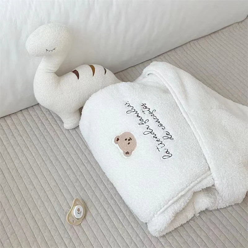 ins cartoon bear plush baby blanket baby stroller windproof blanket travel out portable warm baby swaddle blanket