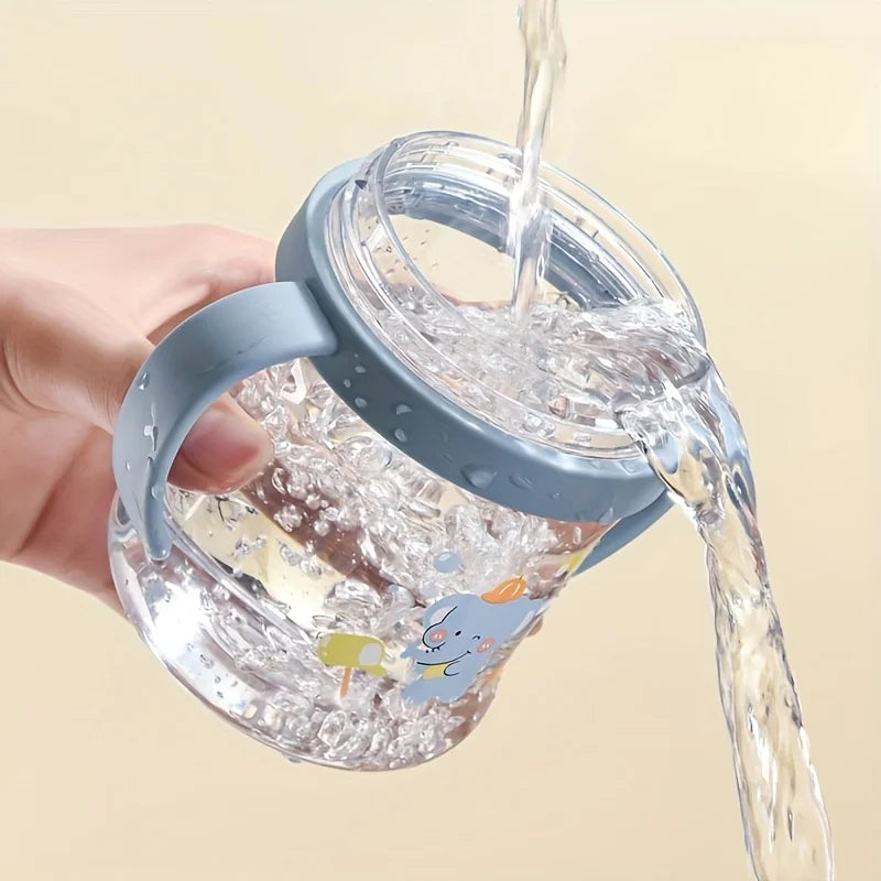 250ml/8oz Cute Cartoon Straw Cup with Handle, Gravity Ball, Sippy Cup, Perfect Water Bottle Gift for Outdoor Daily Use