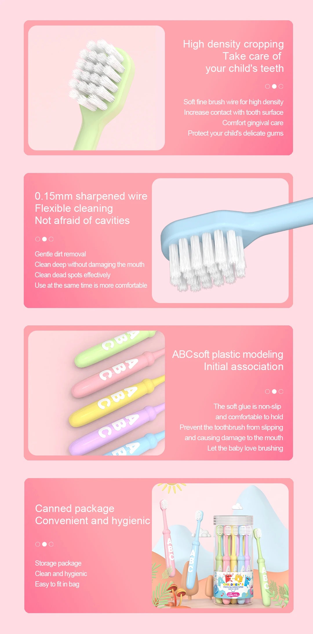 4/10 pcs Children's soft bristled toothbrush, cleaning and protecting gums, suitable for babies aged 6-12 years old