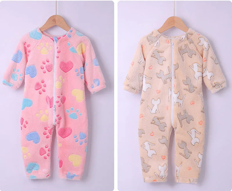 Kids Onesie Boys Girls Long Sleeve Flannel Pajamas Children Winter Cartoon Pyjama Baby Sleepwear 1-4 Years Sleeping Bag