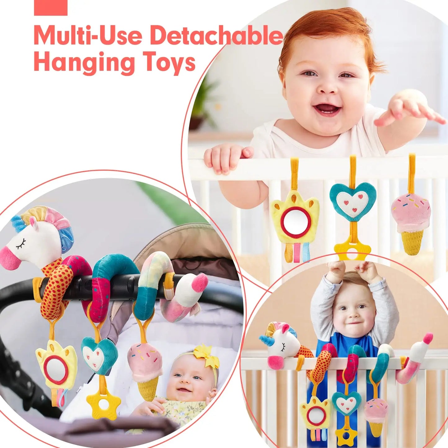Car Seat Toys for Babies Rattle Mirror Crinkle Squeaky Carseat Stroller Toys 0-6 Months Developmental Newborn Baby Girl Gifts
