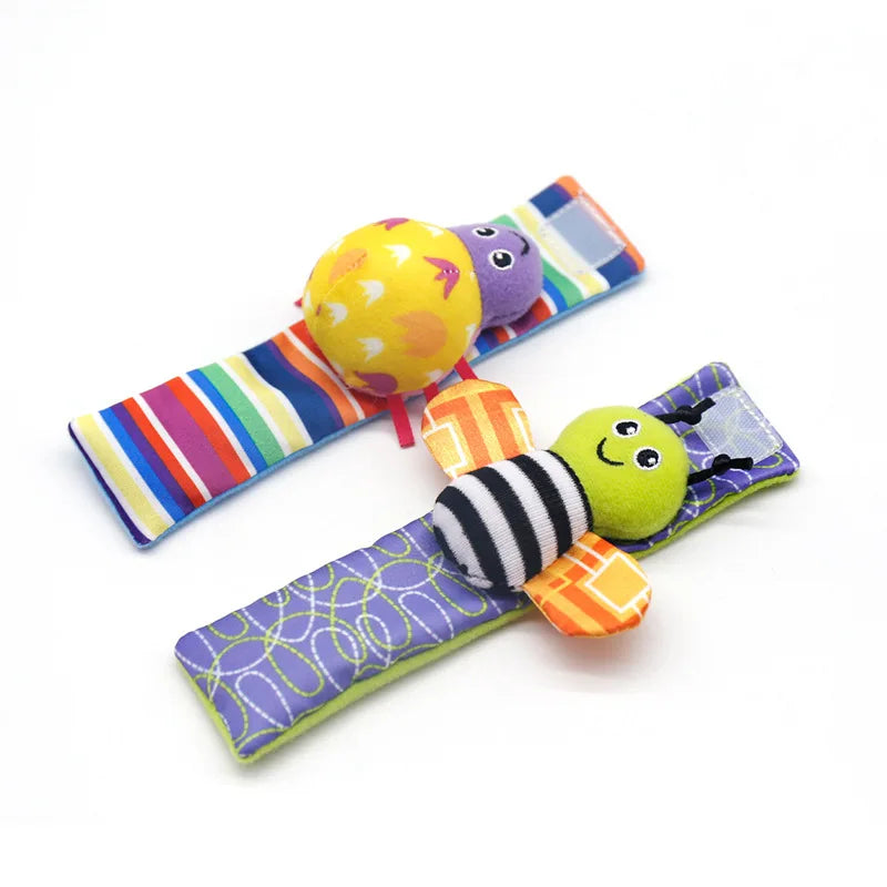 4Pcs Baby Toy 0-12 Months Baby Rattles Toys Animal Socks Wrist Strap +Rattle Baby Foot Socks Bug Wrist Strap Toddler Socks