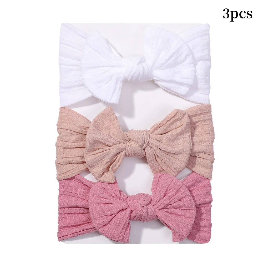 3Pcs Solid Color Baby Headband Bow Children Hair Band Elastic Nylon Newborn Headbands Soft Turban Headwrap Kid Hair Accessories